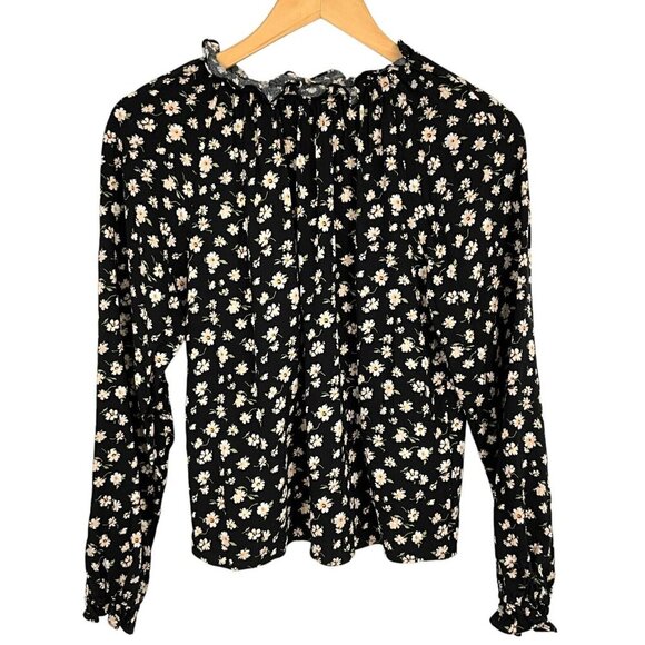 Reformation Theodora Top Black Floral Size S High Neck Blouse Long Sleeve - Picture 1 of 8